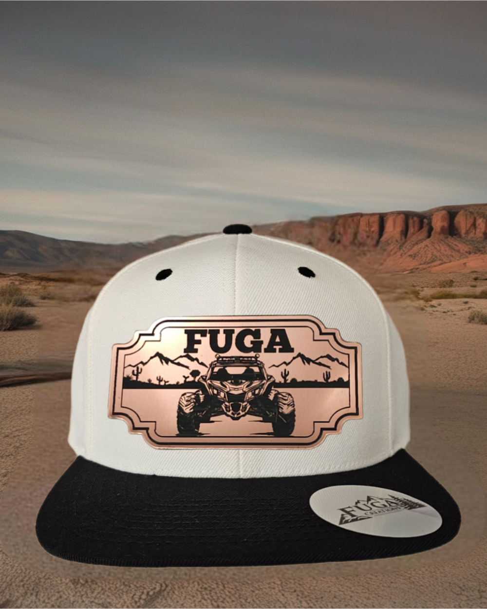 Natural/ Black FUGA HAT premium flat bill snapback bronze