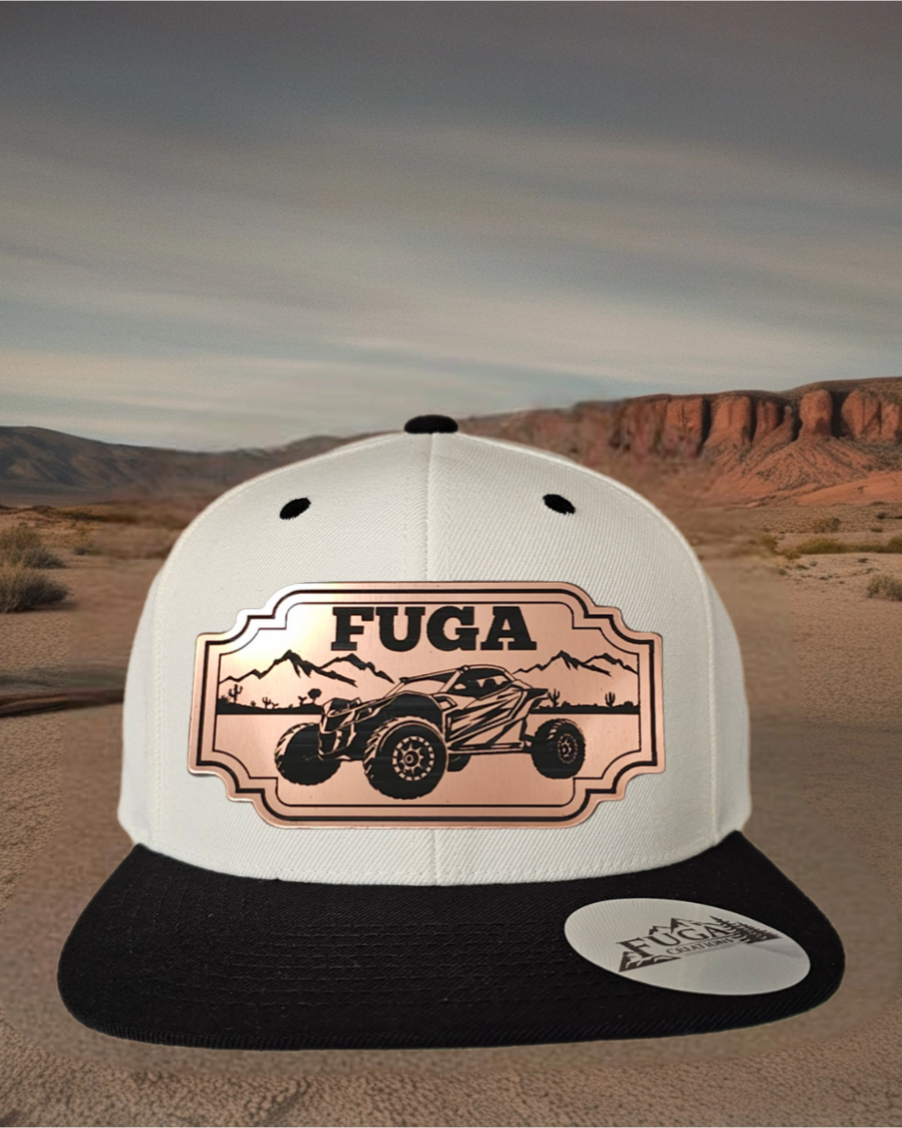 Natural/ Black FUGA HAT premium flat bill snapback bronze