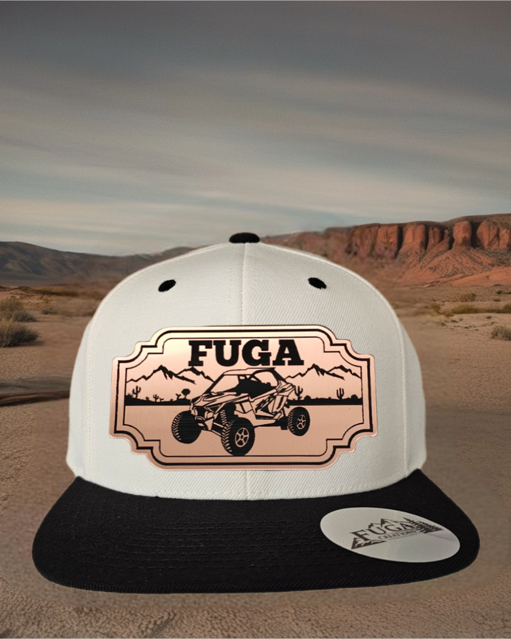 Natural/ Black FUGA HAT premium flat bill snapback bronze