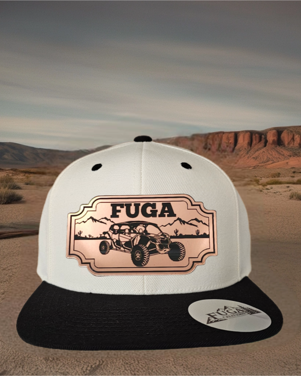Natural/ Black FUGA HAT premium flat bill snapback bronze