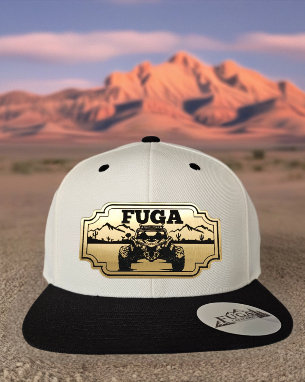 Natural/ Black FUGA HAT premium flat bill snapback gold
