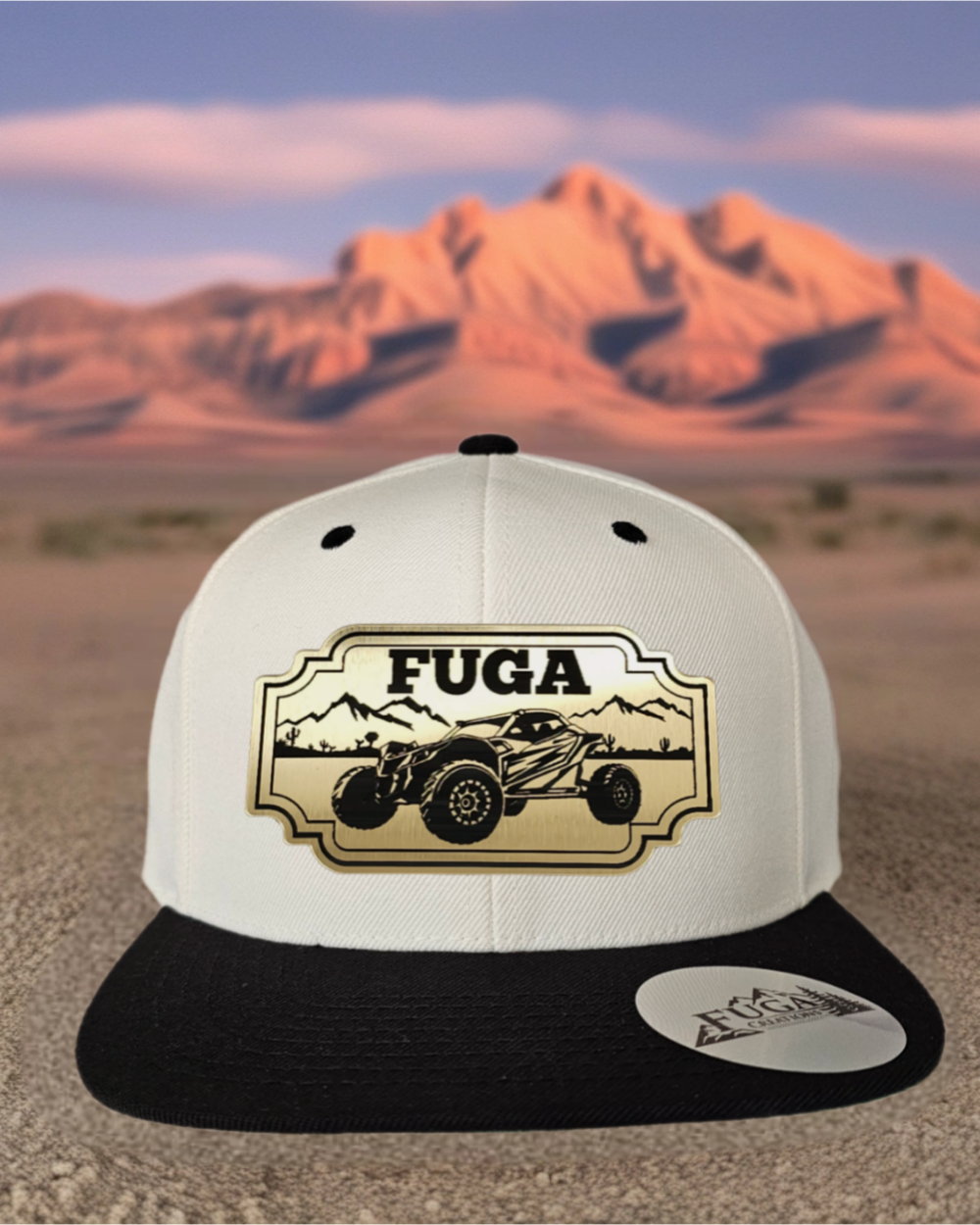 Natural/ Black FUGA HAT premium flat bill snapback gold