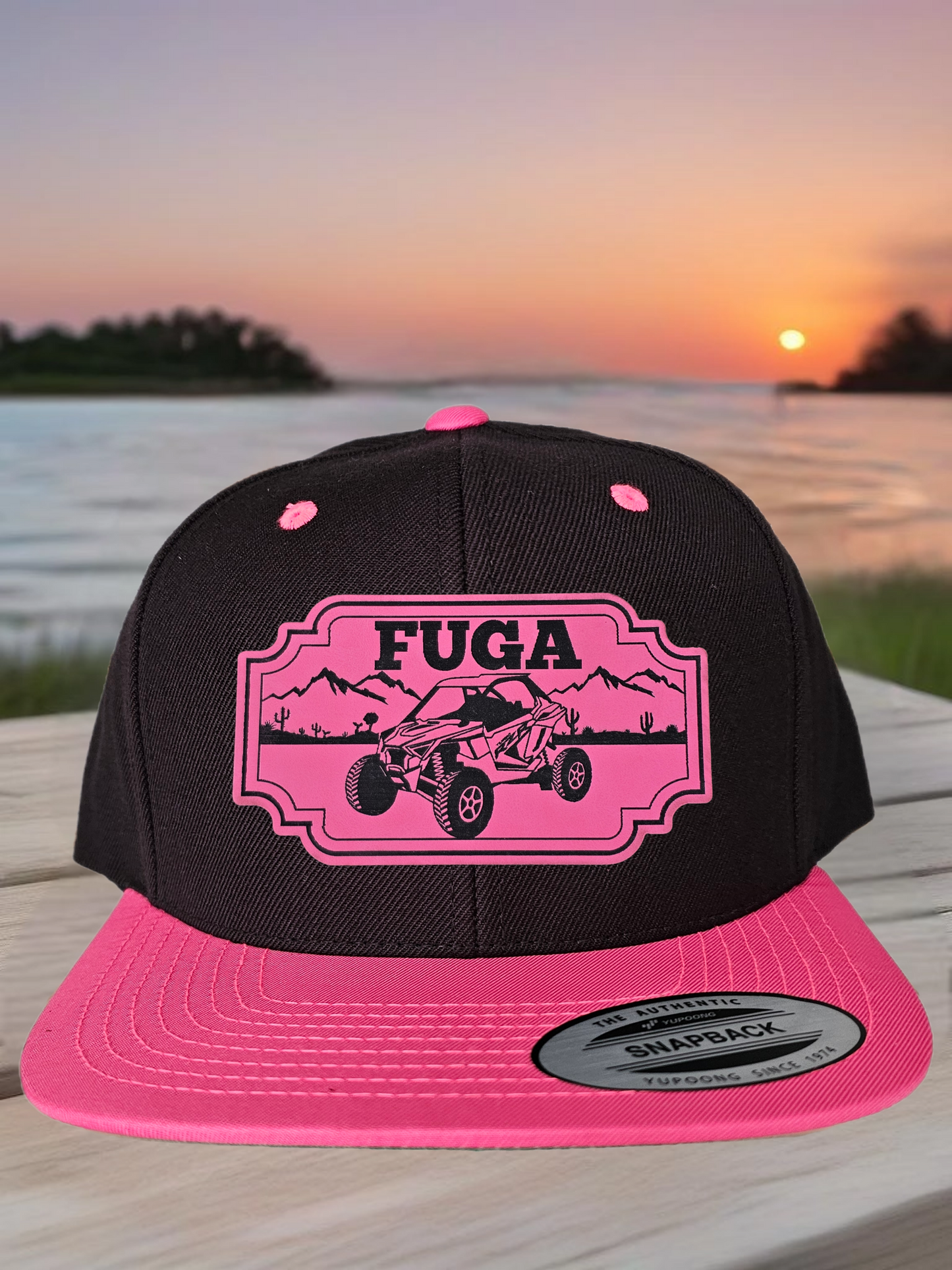 Black/ Pink FUGA HAT premium flat bill snapback