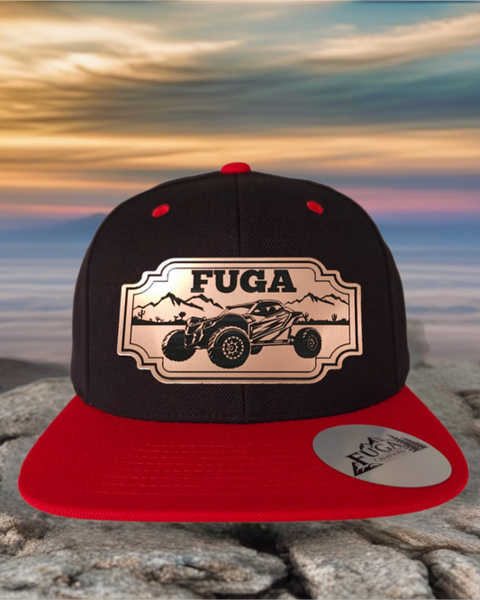 Black/ Red FUGA HAT premium flat bill snapback bronze