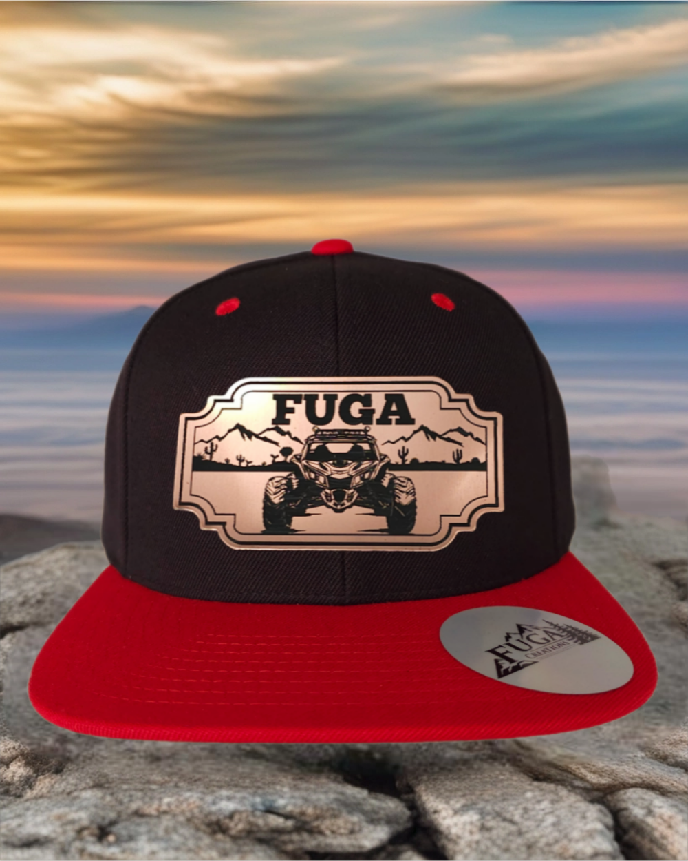 Black/ Red FUGA HAT premium flat bill snapback bronze