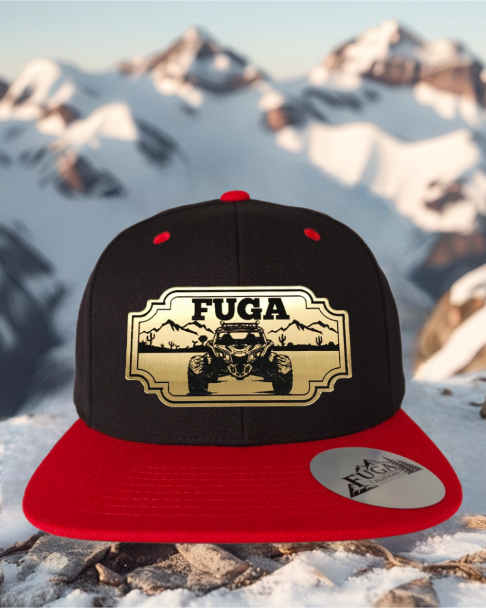 Black/ Red FUGA HAT premium flat bill snapback gold