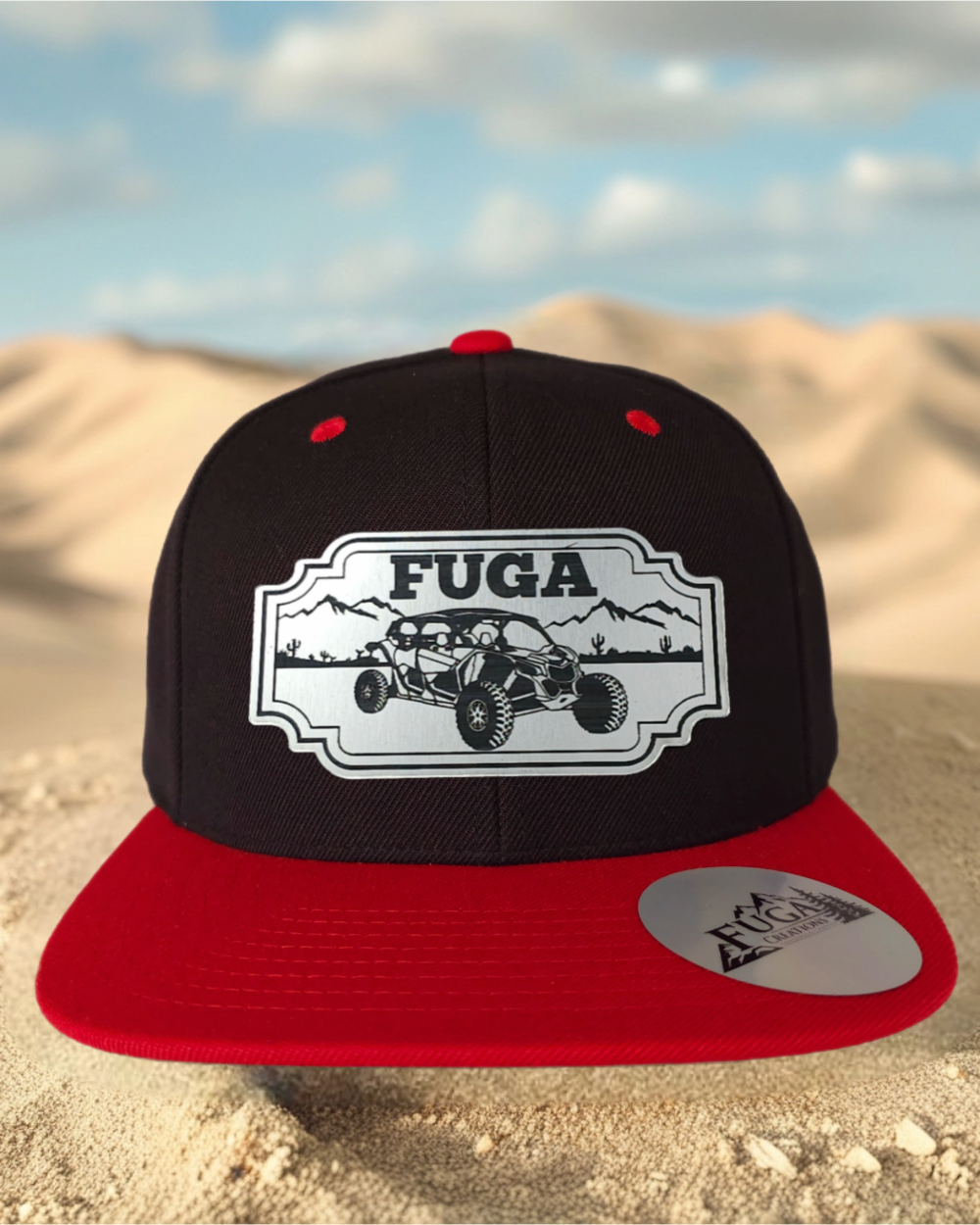 Black/ Red FUGA HAT premium flat bill snapback stainless