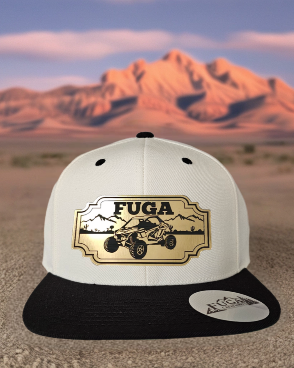Natural/ Black FUGA HAT premium flat bill snapback gold