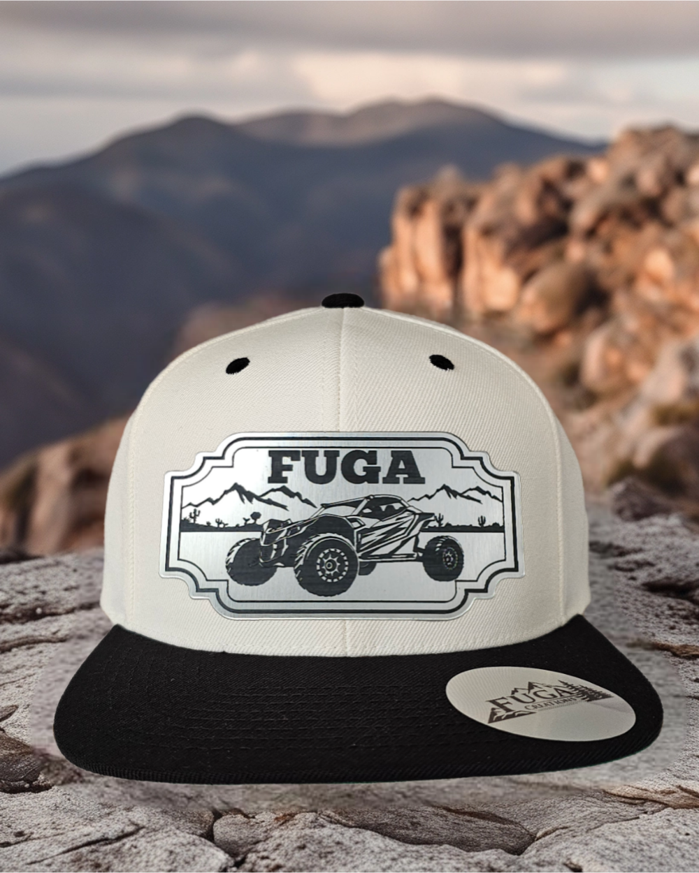 Natural/ Black FUGA HAT premium flat bill snapback stainless