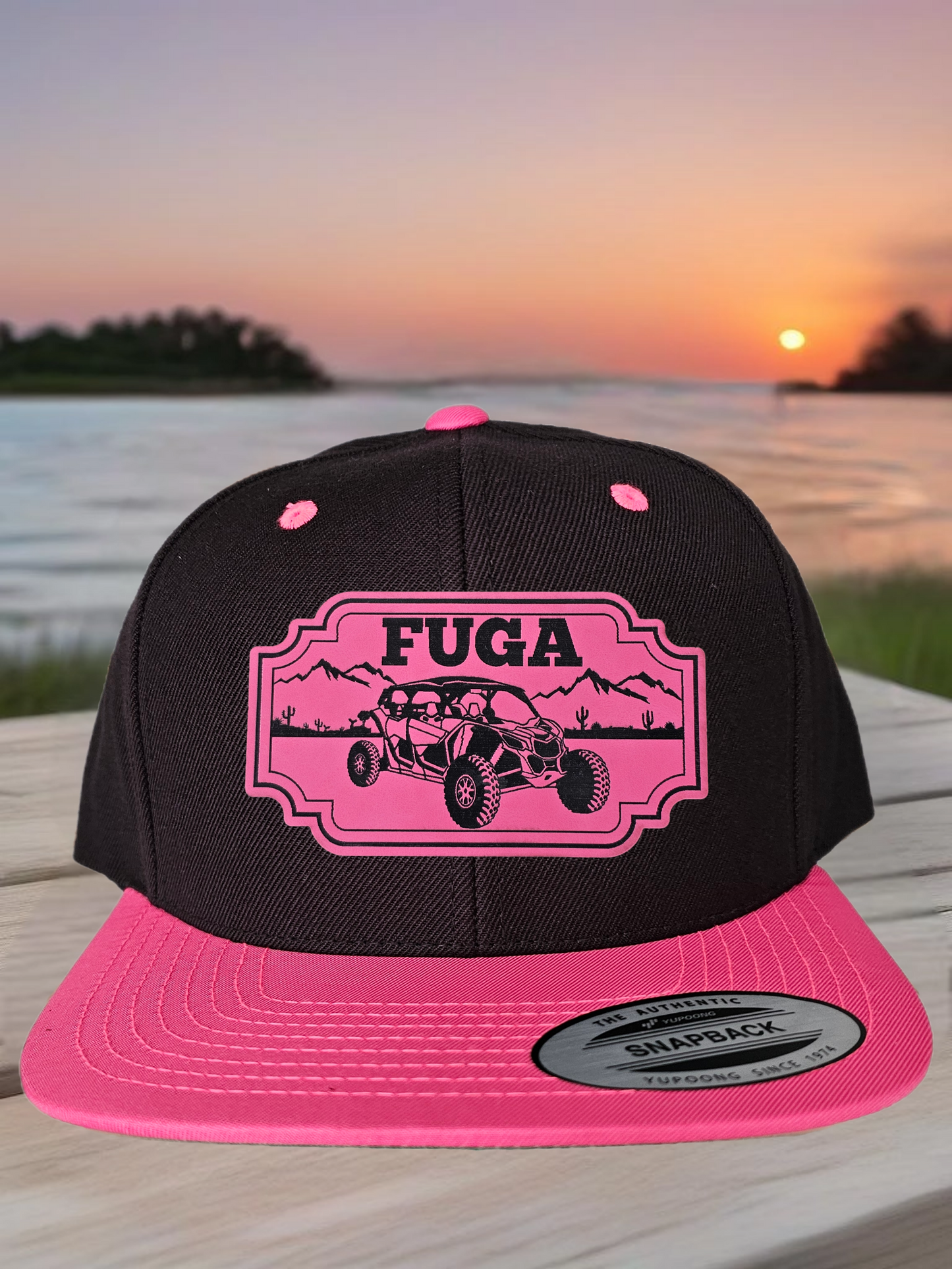 Black/ Pink FUGA HAT premium flat bill snapback