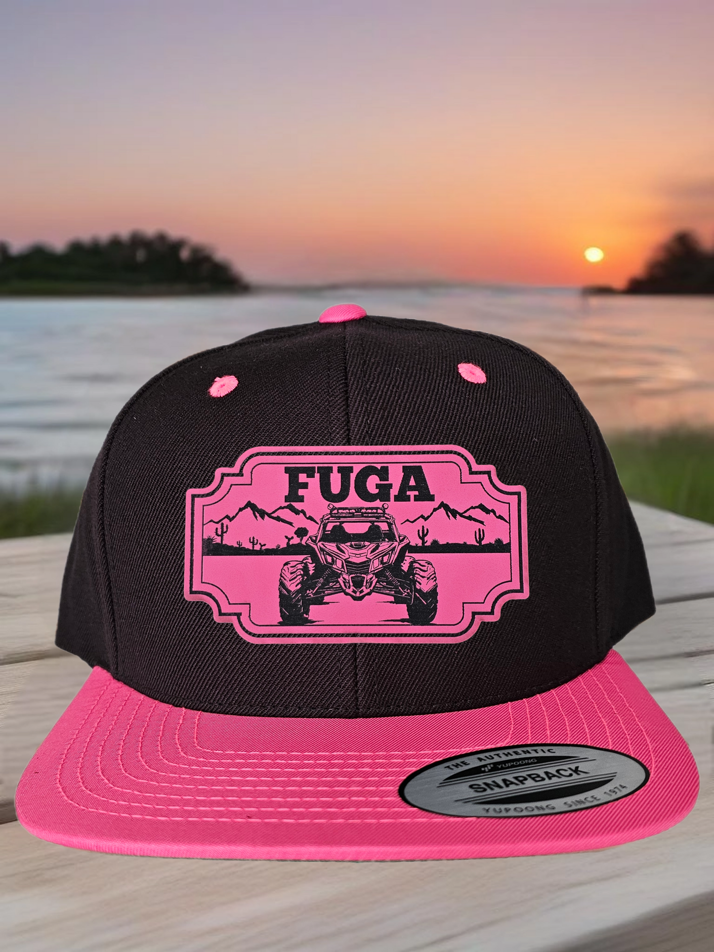 Black/ Pink FUGA HAT premium flat bill snapback