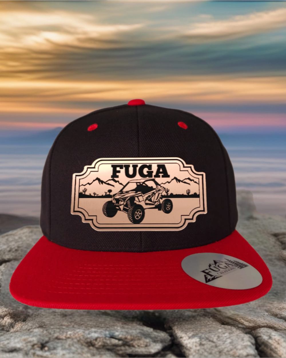 Black/ Red FUGA HAT premium flat bill snapback bronze