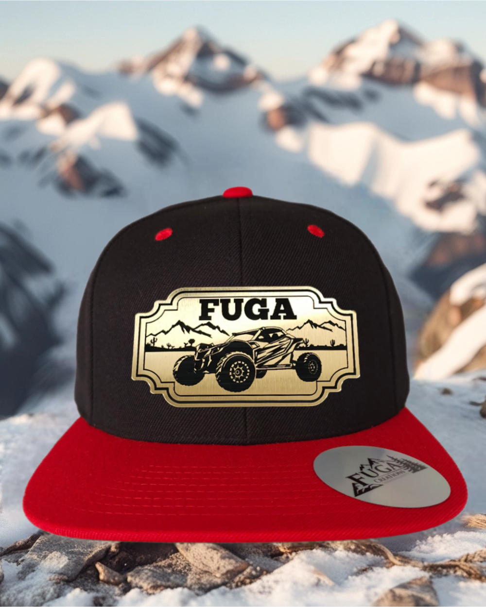 Black/ Red FUGA HAT premium flat bill snapback gold