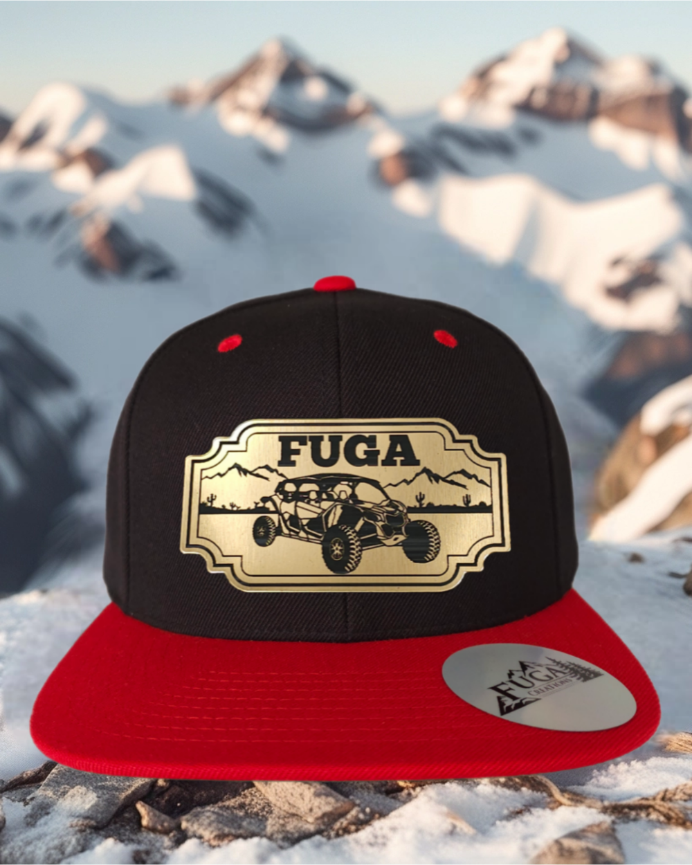 Black/ Red FUGA HAT premium flat bill snapback gold