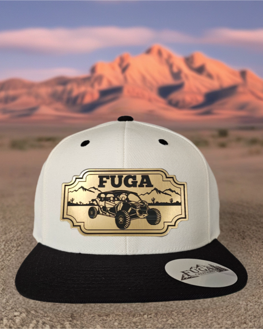 Natural/ Black FUGA HAT premium flat bill snapback gold