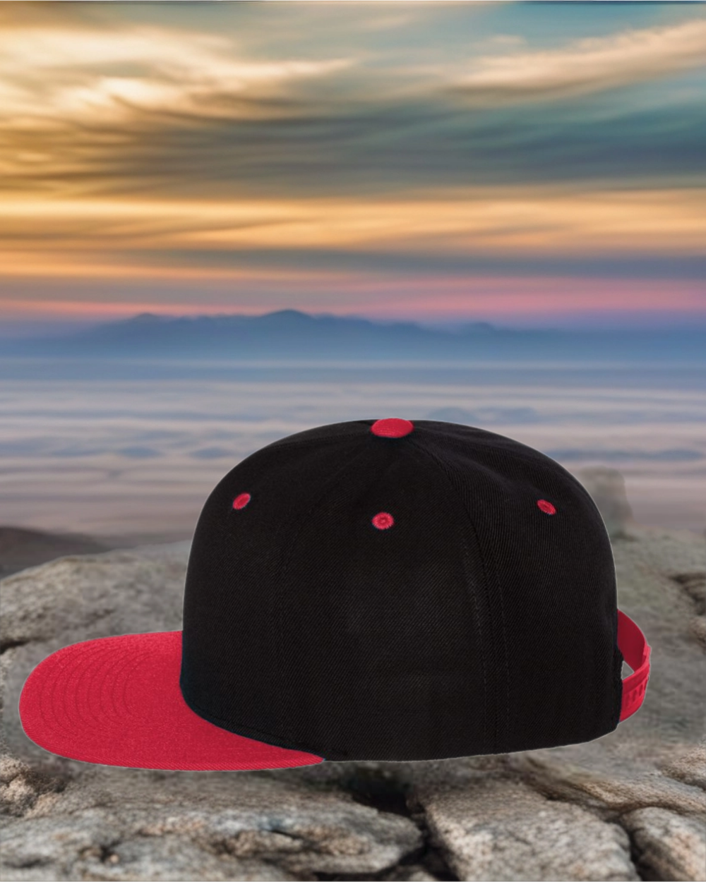 Black/ Red FUGA HAT premium flat bill snapback bronze