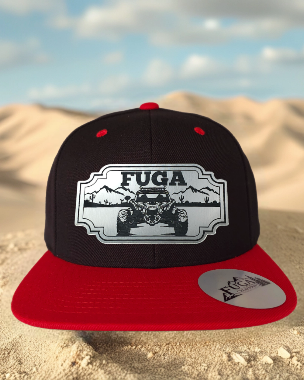 Black/ Red FUGA HAT premium flat bill snapback stainless