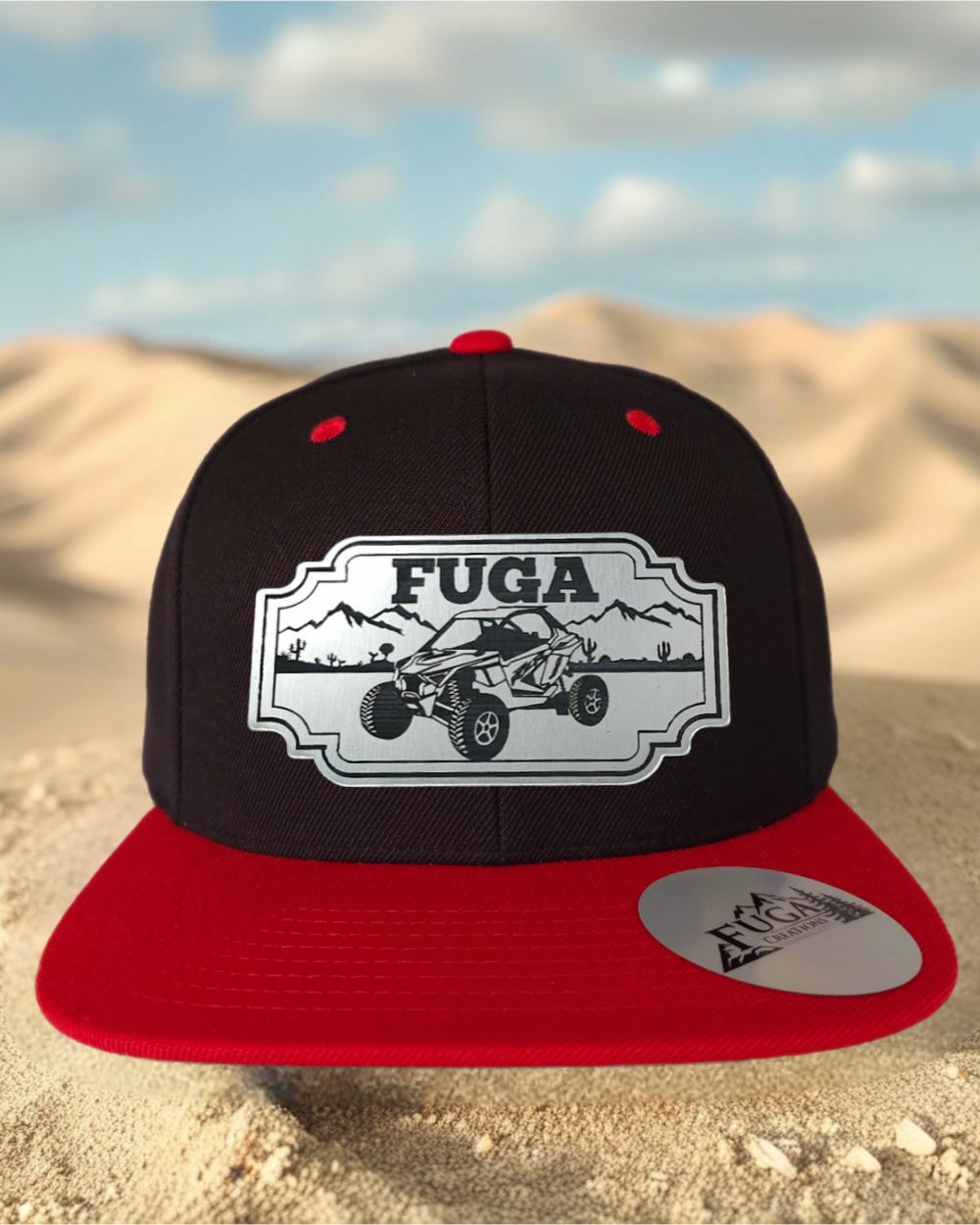 Black/ Red FUGA HAT premium flat bill snapback stainless