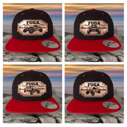 Black/ Red FUGA HAT premium flat bill snapback bronze