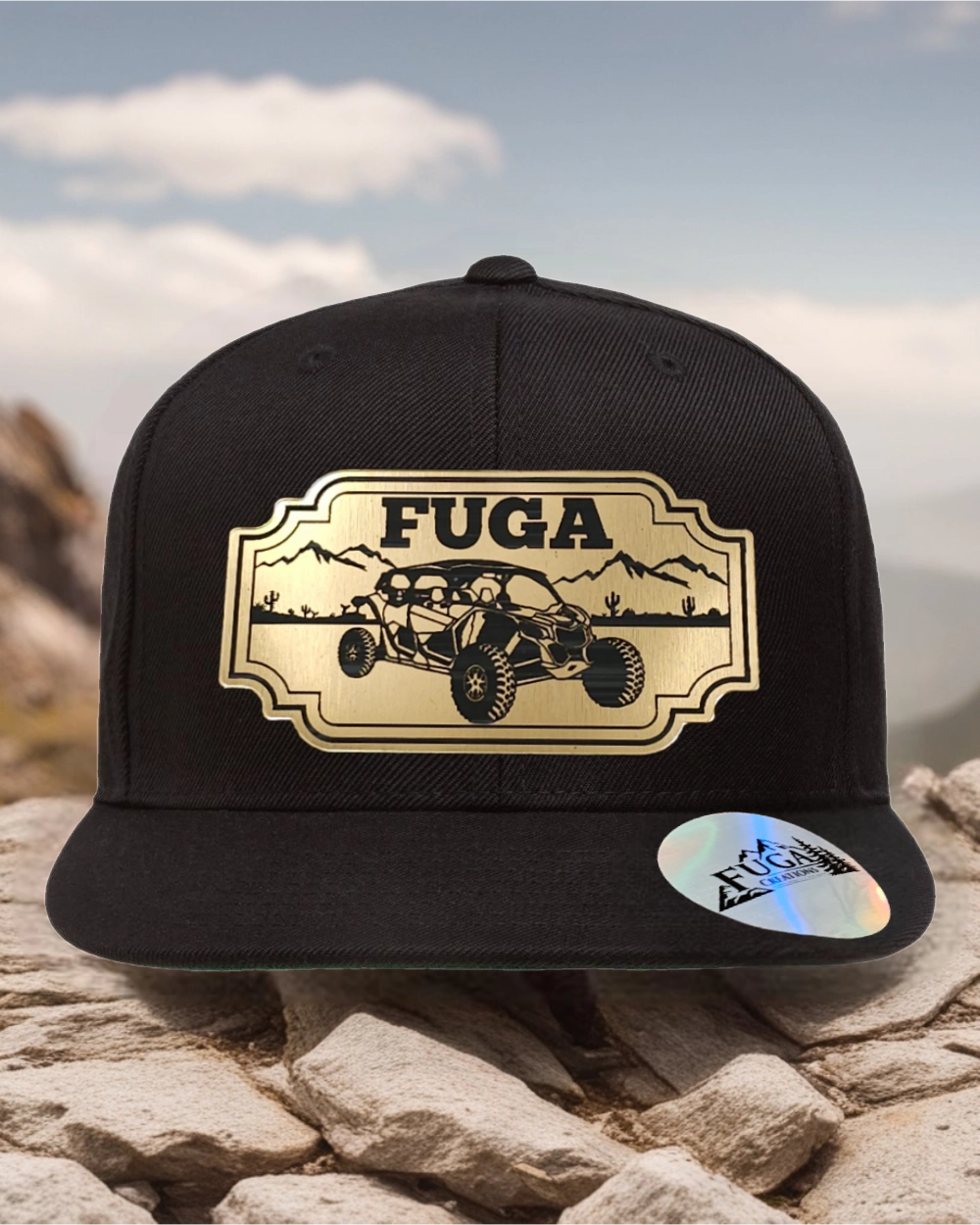 BLACK FUGA HAT premium flat bill snapback bronze,gold  or stainless