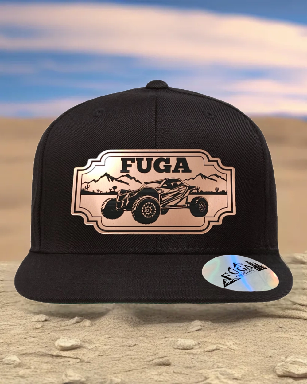 BLACK FUGA HAT premium flat bill snapback bronze,gold  or stainless