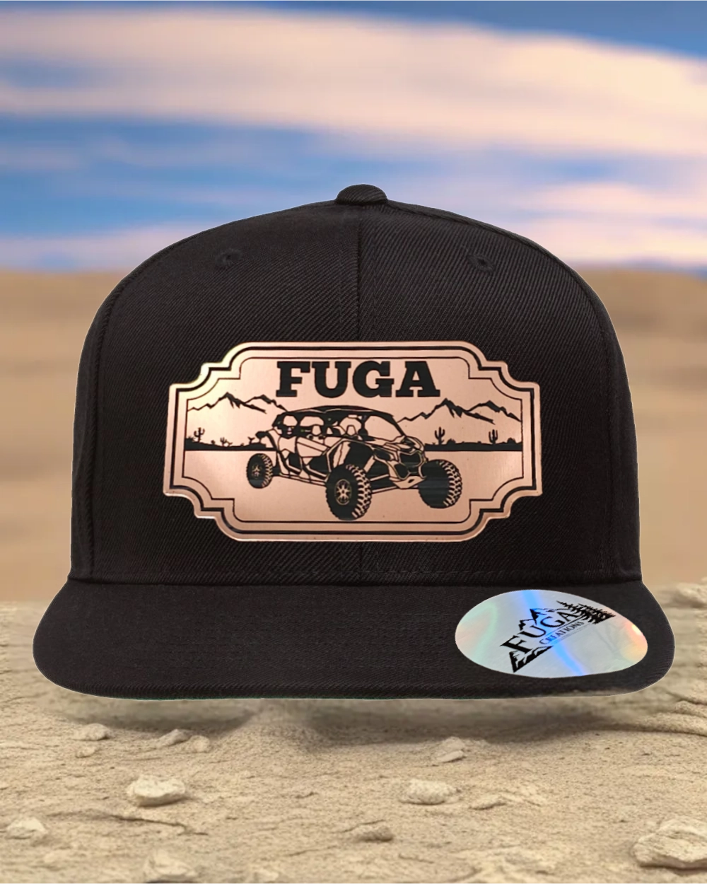 BLACK FUGA HAT premium flat bill snapback bronze,gold  or stainless